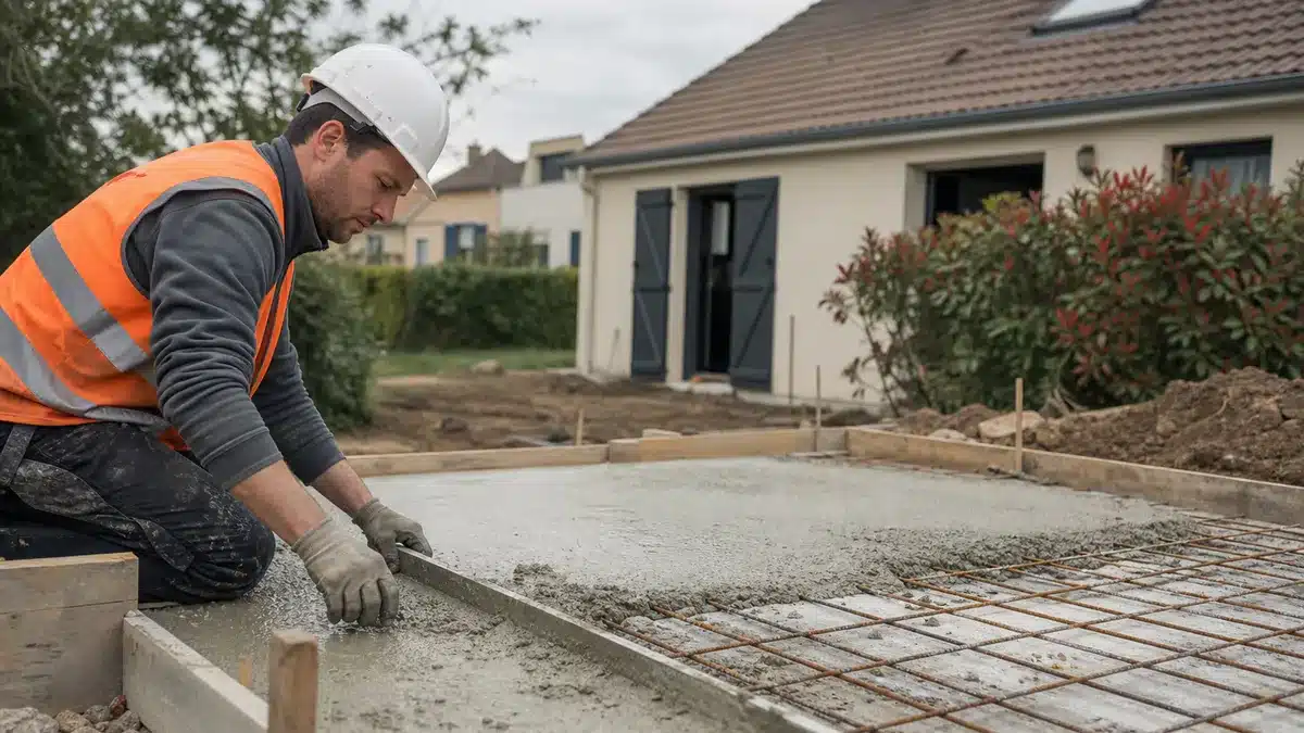 Dalle en béton pour terrasse : épaisseur, préparation, ferraillage et prix au m²